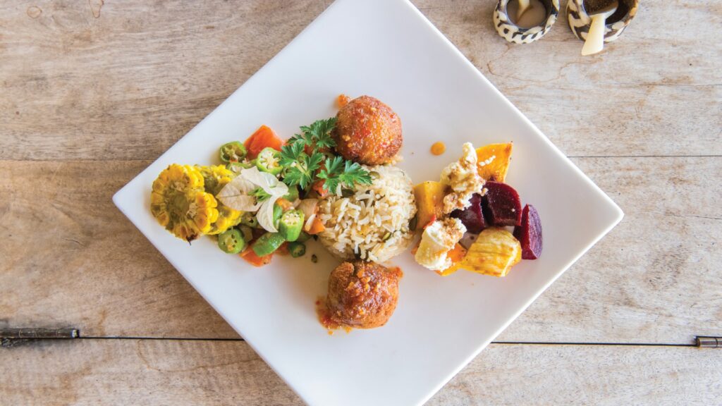 a beautiful plate of food from the Green Safaris cookbook, and ideal South African food souvenier