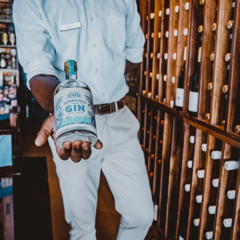 Bottle of Victoria Falls gin in a shop - the ideal Southern African souvenier
